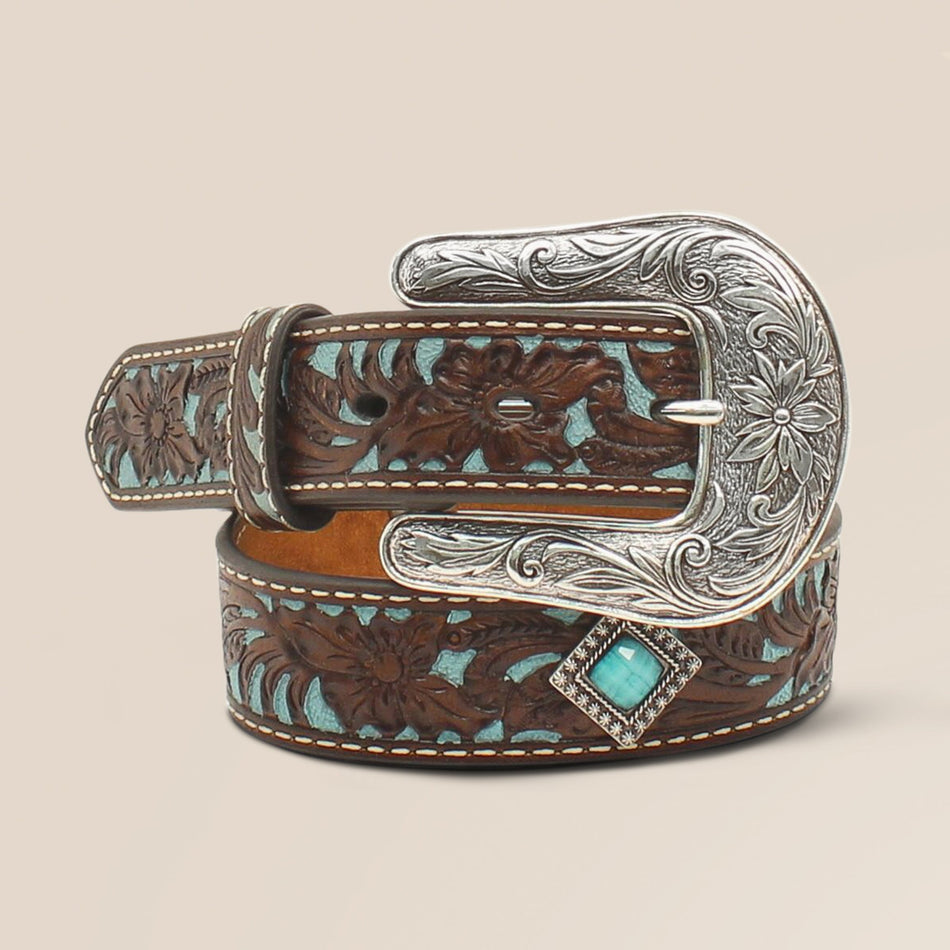 Girls Fancy Tooled Belt With Buckle