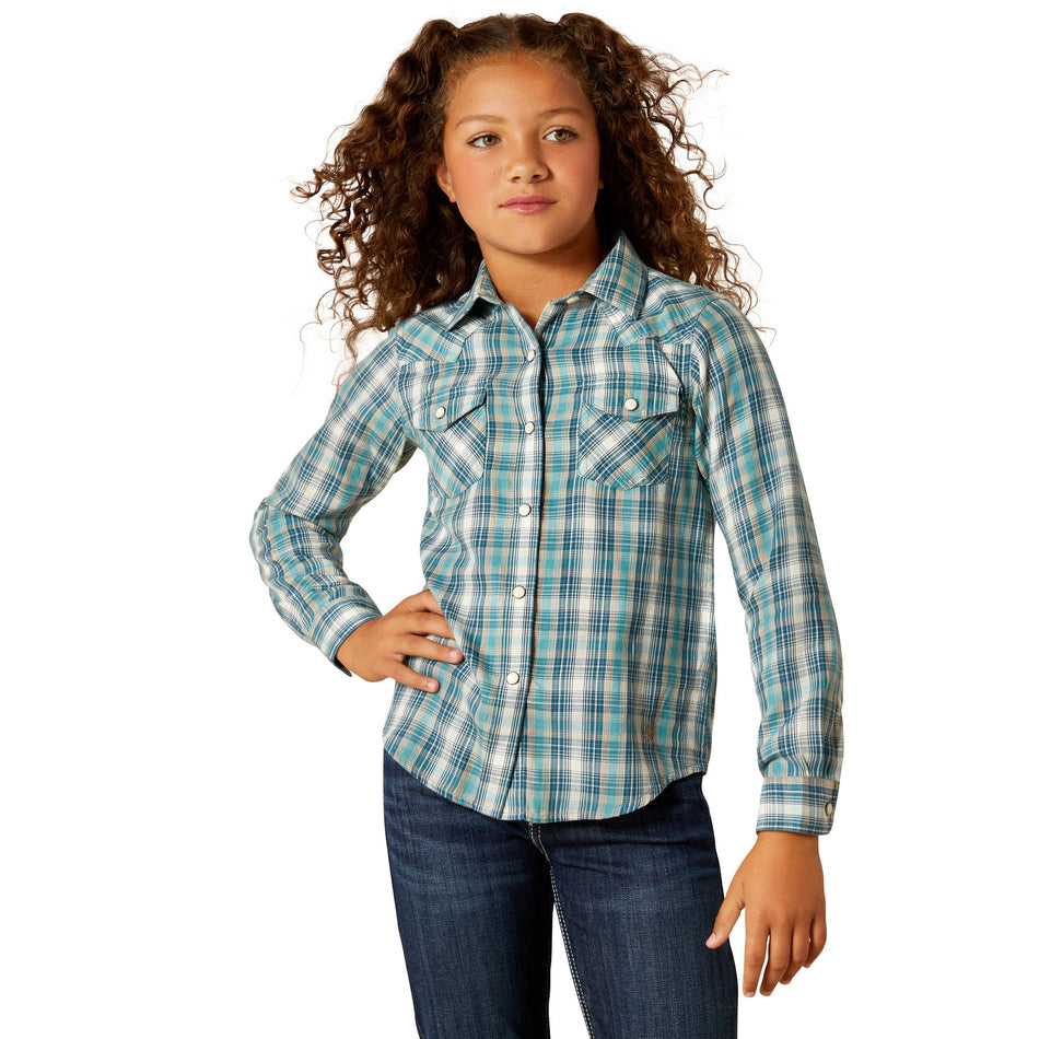 Ariat Girls Darla Snap Loose Shirt Aquamarine Plaid - 10062843